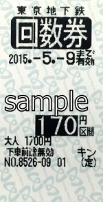 東京メトロ 普通回数券 170円区間