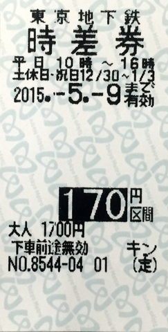 東京メトロ 時差回数券 170円区間 | その他交通関連券の格安チケット ...