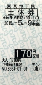 東京メトロ 土休回数券 170円区間