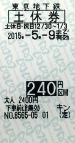 東京メトロ 土休回数券 240円区間