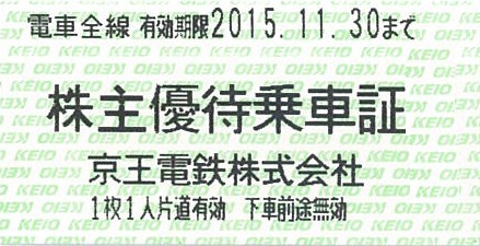 京王電鉄　株主優待乗車証　電車のみ　半年定期　2020.5.31　送料無料