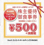 カッパ･クリエイト（かっぱ寿司）株主優待券 500円券＋消費税