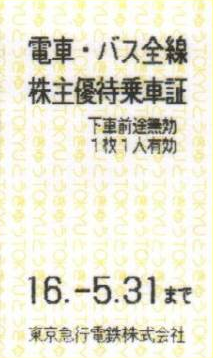 東急(東京急行)株主優待券(株主優待乗車証回数券式)