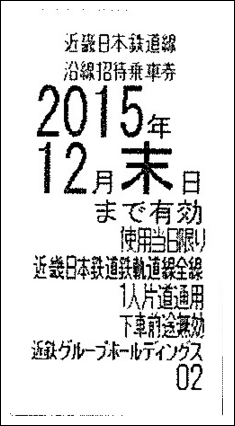 近鉄(近畿日本鉄道)株主優待券(回数券式)