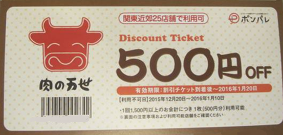 肉の万世 飲食割引券 500円券