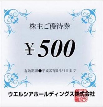 ウエルシアホールディングス株主優待券 500円券 | 専門店商品券・株主