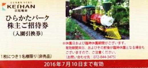 ひらかたパーク株主ご招待券（入園引換券）