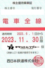 西日本鉄道（西鉄）株主優待（定期型）電車全線 2023年11月30日期限
