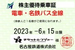 名古屋鉄道（名鉄）株主優待（定期型）電車・バス全線 2023年6月15日期限