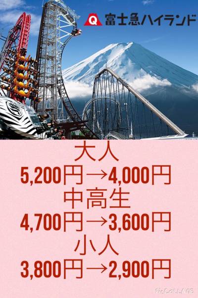 2020年6月30日まで富士急ハイランド フリーパス ペアチケット