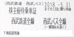 西武鉄道株主優待乗車証 2018年5月31日期限