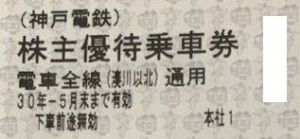 神戸電鉄株主優待乗車証 2018年5月末期限