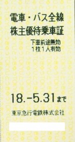 東急電鉄株主優待乗車証 2018年5月31日期限