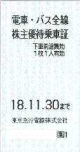 東急電鉄株主優待乗車証(切符タイプ) 2018年11月30日期限