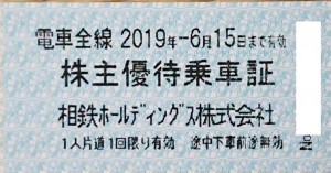 相模鉄道(相鉄)株主乗車証 2019年6月15日期限