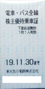 東京急行電鉄(東急)株主乗車証 2019年11月30日期限