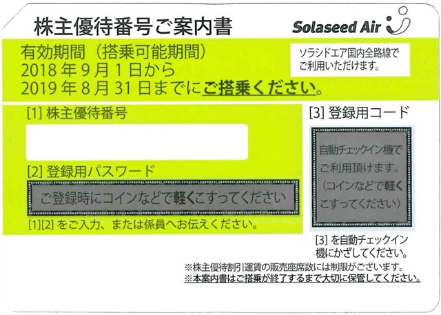 ソラシドエア株主優待券(SNJSNA)のデザイン