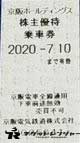 京阪電鉄株主優待乗車券 2020年7月10日期限