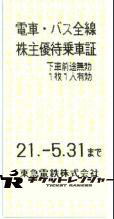 東京急行電鉄(東急)株主優待乗車証(切符タイプ) 2021年5月31日期限