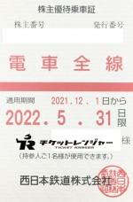 西日本鉄道（西鉄）株主優待（定期型）電車全線 2022年5月31日期限
