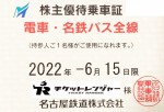 名古屋鉄道（名鉄）株主優待（定期型）電車・バス全線 2022年6月15日期限