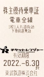 東武鉄道株主優待証（切符タイプ）2022年6月30日期限