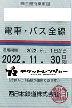 西日本鉄道（西鉄）株主優待（定期型）電車・バス全線 2022年11月30日期限