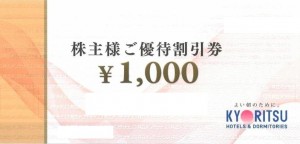 共立メンテナンス株主優待券 1,000円券（ドーミーイン他）