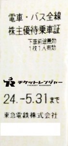 東京急行電鉄（東急）株主乗車証（切符タイプ）2024年5月31日期限