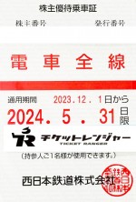 西日本鉄道（西鉄）株主優待（定期型）電車全線 2024年5月31日期限