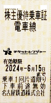 名古屋鉄道（名鉄）株主優待乗車証（切符タイプ） 2024年6月15日期限