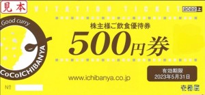 CoCo壱番屋（ココイチ）株主優待券 500円券　2024年5月31日期限
