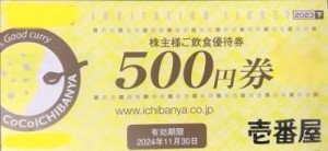 CoCo壱番屋（ココイチ）株主優待券 500円券　2024年11月30日期限