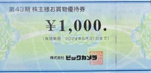 ビックカメラ株主優待券1,000円券 2024年5月31日期限
