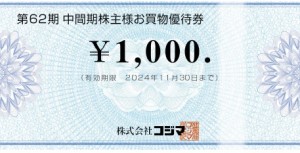 コジマ株主優待券 1,000円券 2024年11月30日期限