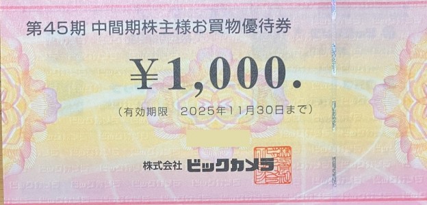 ビックカメラお買い物優待券 ビックカメラ 株主優待 お買物優待券