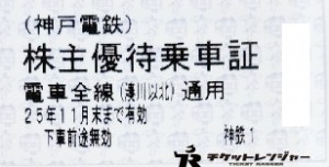 神戸電鉄株主優待乗車証（切符タイプ）2025年11月30日期限