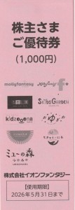 イオンファンタジー 株主優待券 冊子（100円×10枚綴り） 2026年5月31日期限