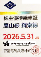 京福電気鉄道 嵐山線・鋼策線（定期型）株主優待 乗車証 2026年5月31日期限