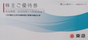 東急電鉄 株主優待冊子 500株未満　2025年11月30日期限