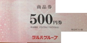 ツルハホールディングス商品券（株主ギフト券・お楽しみギフト券）500円券 2025年11月30日期限