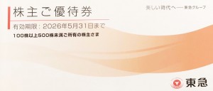 東急電鉄 株主優待冊子 500株未満　2026年5月31日期限_課税対象商品