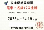 名古屋鉄道（名鉄）株主優待（定期型）電車・バス全線 2026年6月15日期限