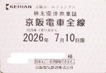 京阪電鉄株主優待(定期型)電車全線 2026年7月10日期限