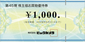 ビックカメラ株主優待券1,000円券 2026年5月31日期限