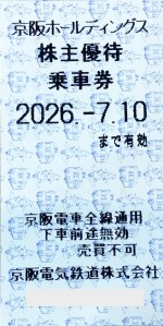 京阪電鉄株主優待乗車券（切符タイプ）2026年7月10日期限