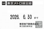 東京メトロ株主優待(定期型)東京メトロ全線フリーパス(乗り降り自由) 2026年6月30日期限