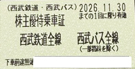 西武鉄道株主乗車証（切符タイプ）2026年11月30日期限