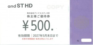 アンドエスティ(旧アダストリア)株主優待券 500円　2027年5月31日期限