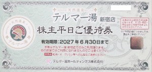 エコナックホールディングス（エコナックHD）株主優待 天然温泉テルマー湯【新宿店】平日入場券 2027年6月30日期限